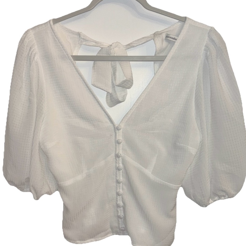 Abercrombie & Fitch Puff Sleeve Top V-Neck Tie in Back Size S Boho Beach Coastal